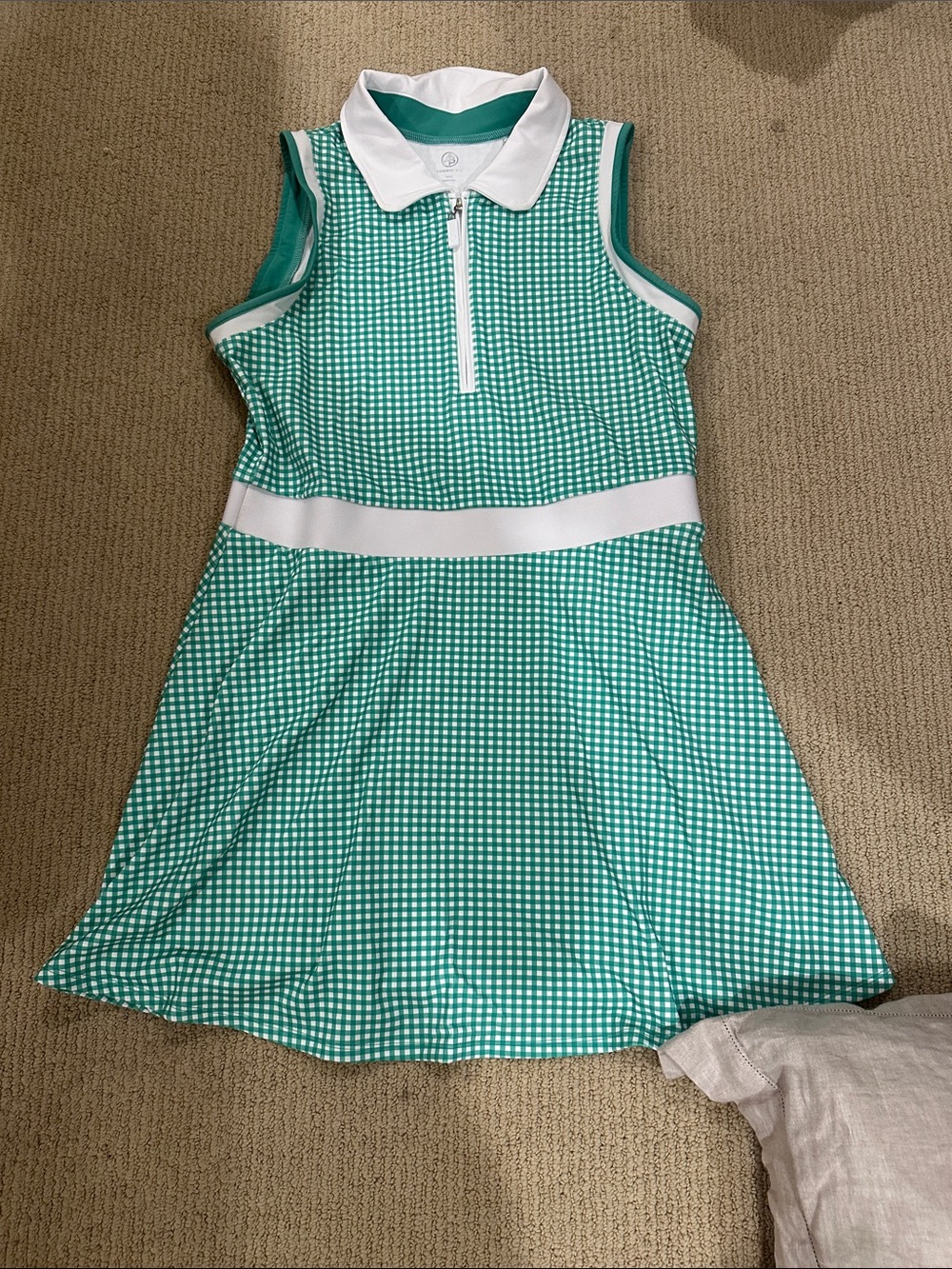 Addison Bay Green and White Gingham Sleeveless Polo Dress